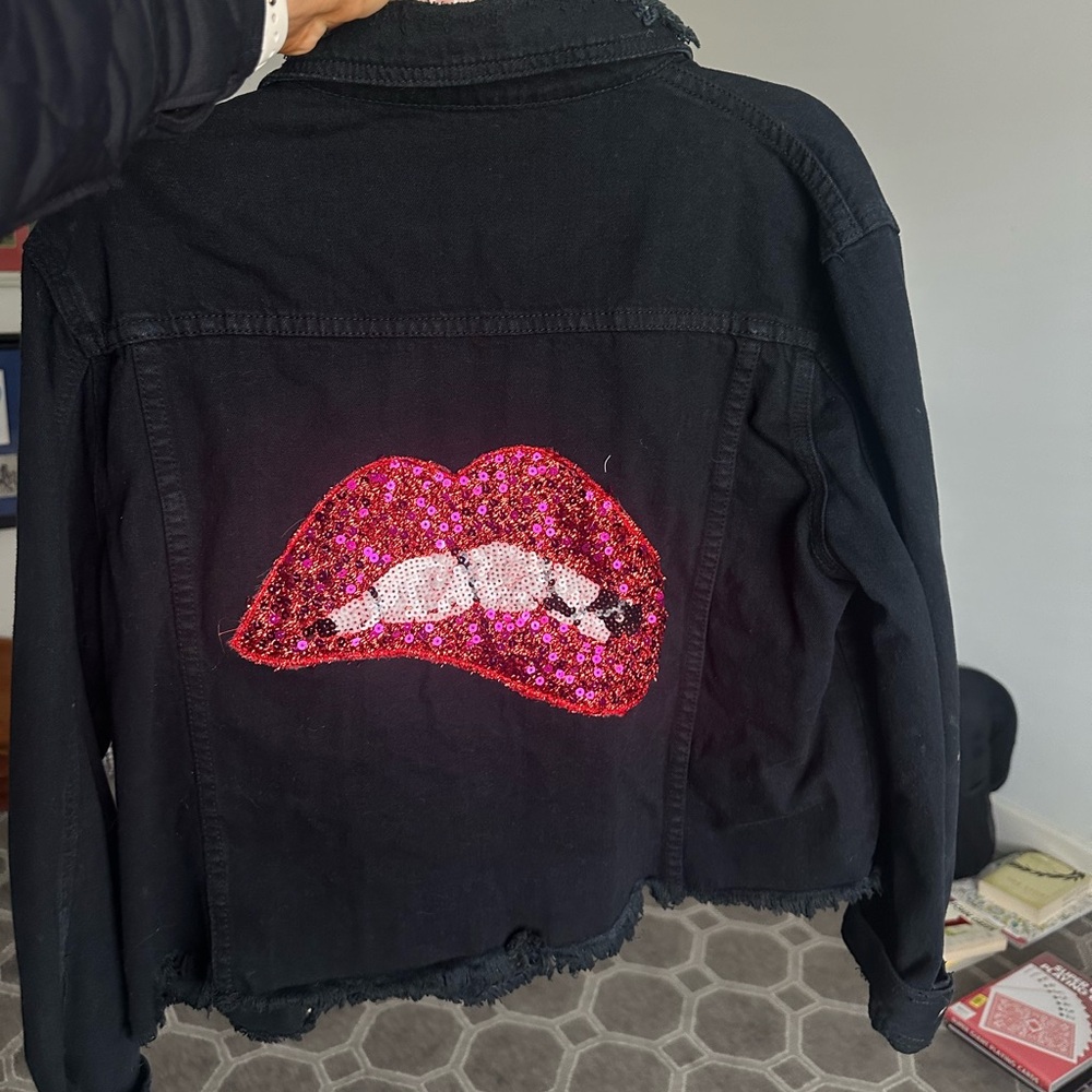 Custom sequin lip denim jacket